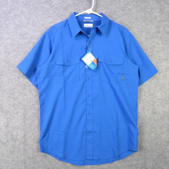 Columbia Shirt Mens Small Blue Omni-Shade Short Sleeve Hiking Fishing Outdoors - Picture 1 of 7